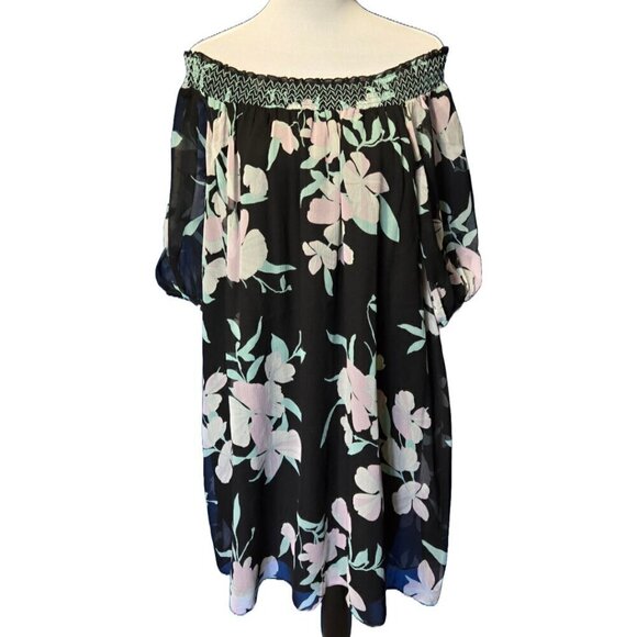 Maeve Black Floral Off-Shoulder Dress Small NWT Boho 70s Flowy Festival Tropical - Picture 4 of 9